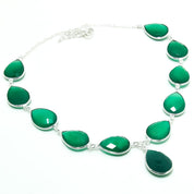 Natural Green Onyx Pear Shape Charm Necklace | 925 Sterling Silver Fine Jewelry | May Birthstone | Healing Power Crystals