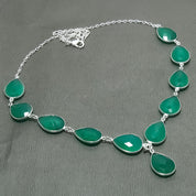 Natural Green Onyx Pear Shape Charm Necklace | 925 Sterling Silver Fine Jewelry | May Birthstone | Healing Power Crystals