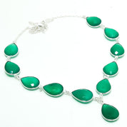 Natural Green Onyx Pear Shape Charm Necklace | 925 Sterling Silver Fine Jewelry | May Birthstone | Healing Power Crystals
