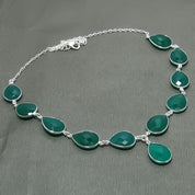 Natural Green Onyx Pear Shape Charm Necklace | 925 Sterling Silver Fine Jewelry | May Birthstone | Healing Power Crystals