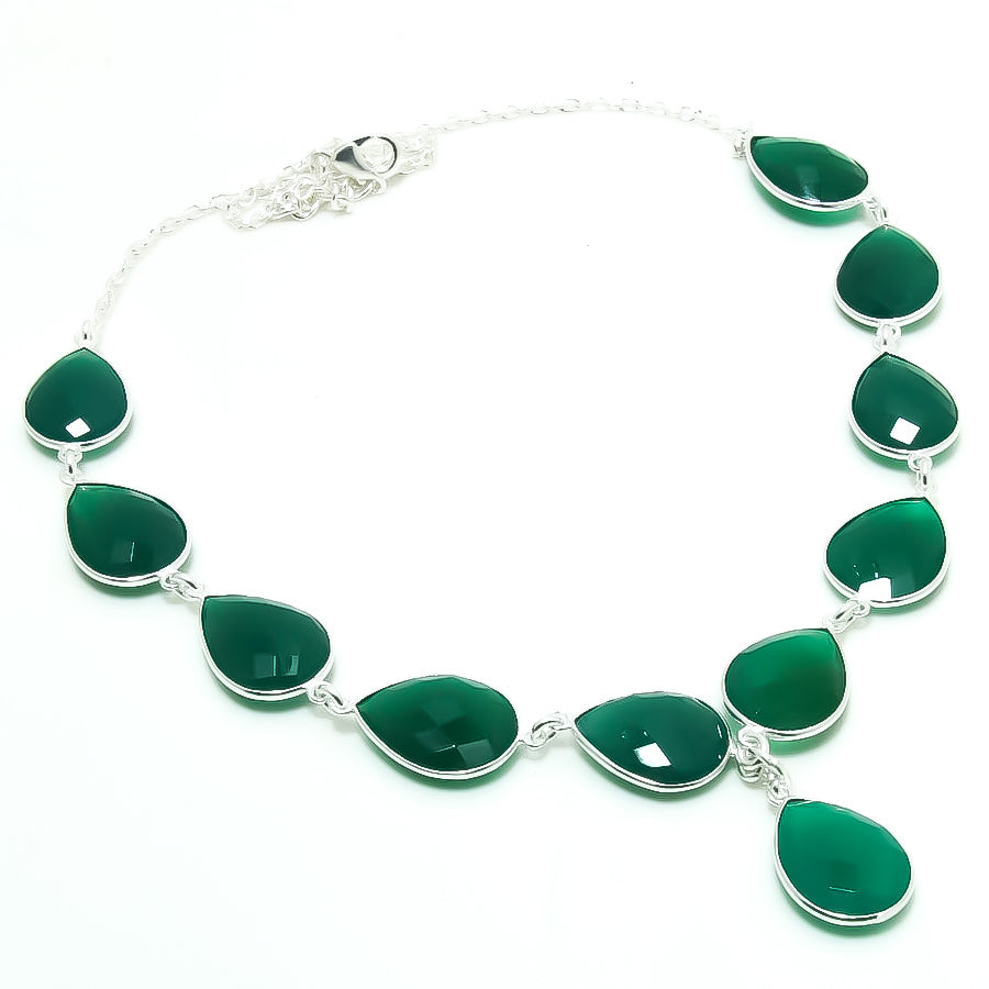 Natural Green Onyx Pear Shape Charm Necklace | 925 Sterling Silver Fine Jewelry | May Birthstone | Healing Power Crystals