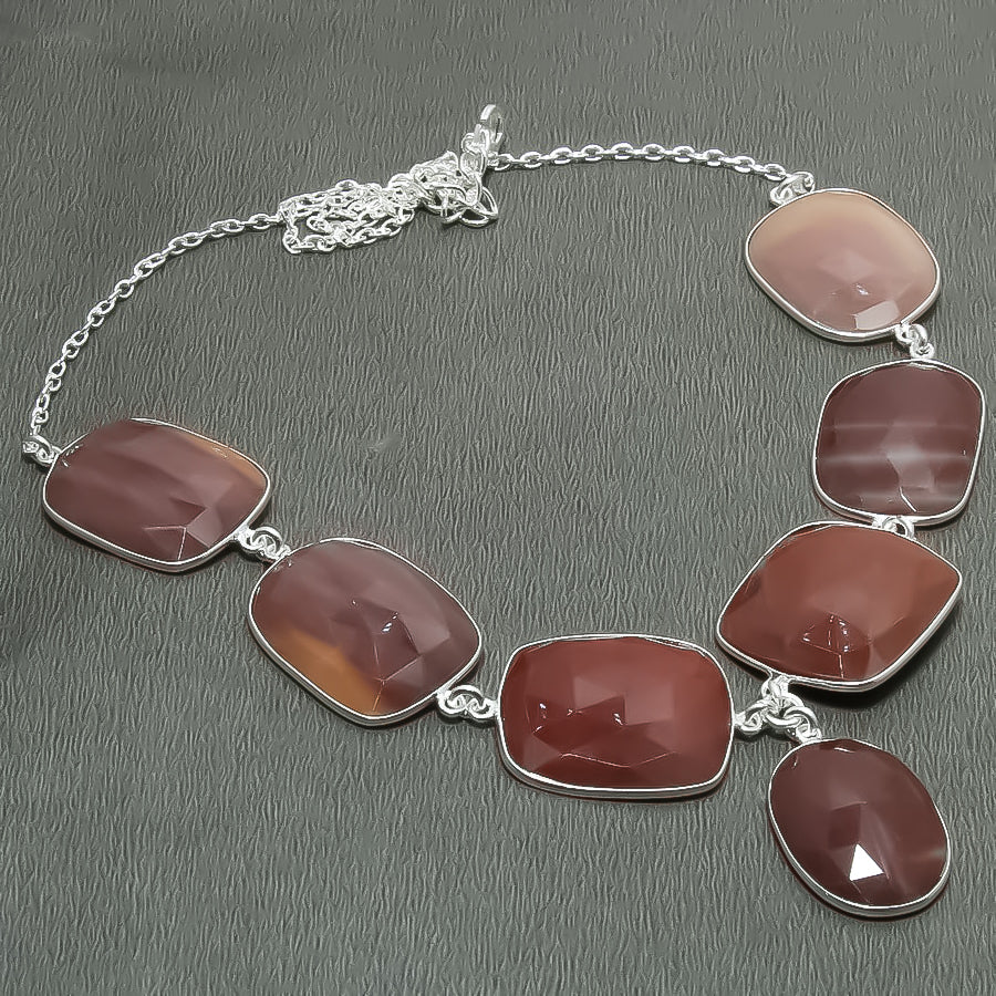 Natural Red Aventurine Statement Necklace | 925 Sterling Silver Fine Jewelry | Healing Power Crystals | Root Chakra