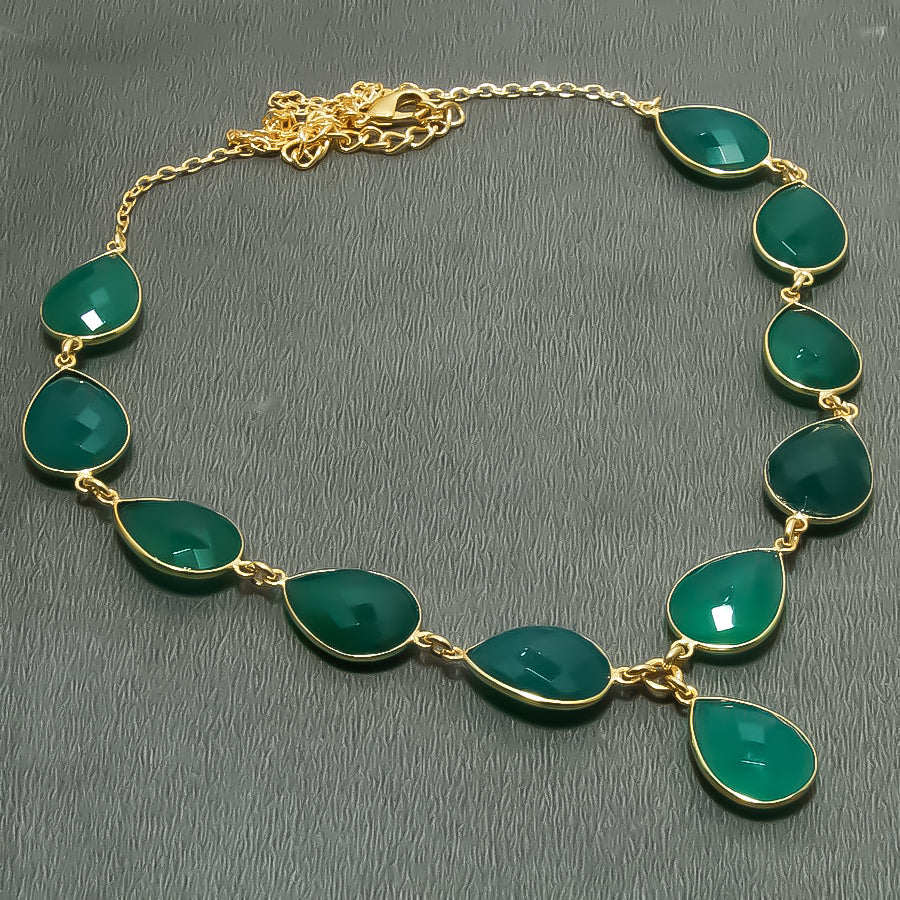 Natural Green Onyx Gold Plated Necklace | 925 Sterling Silver Fine Jewelry | Healing Power Crystals | Root Chakra