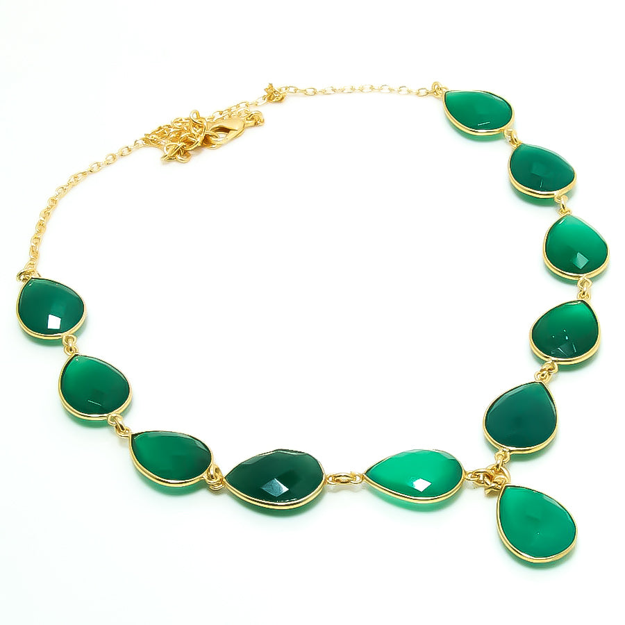 Natural Green Onyx Gold Plated Necklace | 925 Sterling Silver Fine Jewelry | Healing Power Crystals | Root Chakra