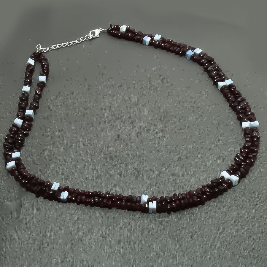Natural Red Garnet Uncut Chips Beaded Chain Necklace | 925 Sterling Silver Fine Jewelry | Handmade Jewelry | January Birthstone | Healing Stone