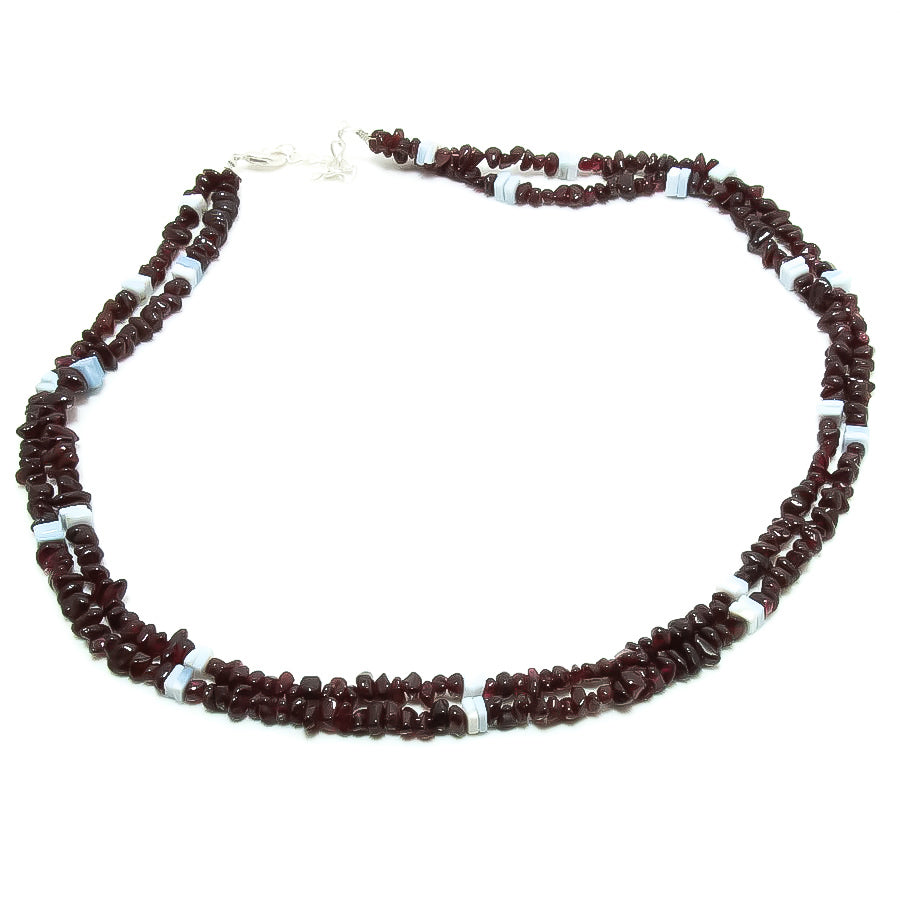Natural Red Garnet Uncut Chips Beaded Chain Necklace | 925 Sterling Silver Fine Jewelry | Handmade Jewelry | January Birthstone | Healing Stone