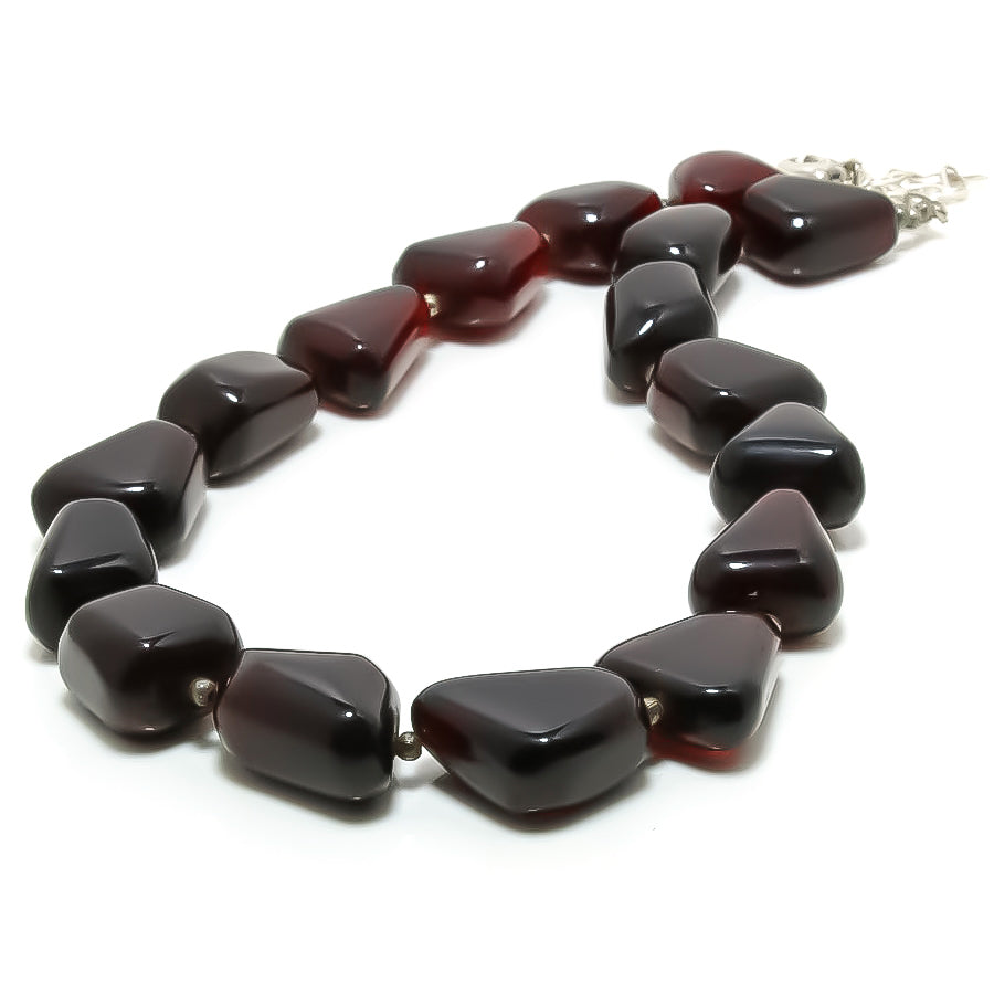 925 Sterling Silver Red Quartz Nuggets Beaded Necklace | Natural Gemstone Fine Jewelry | Healing Power Crystals | January Birthstone