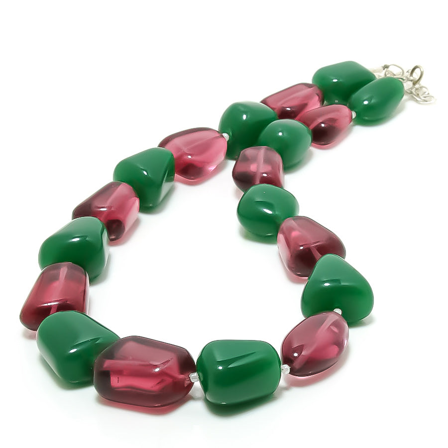 925 Sterling Silver Red Quartz Nuggets Beaded Necklace | Natural Gemstone Fine Jewelry | Healing Power Crystals | January Birthstone