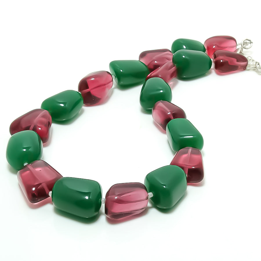 925 Sterling Silver Red Quartz Nuggets Beaded Necklace | Natural Gemstone Fine Jewelry | Healing Power Crystals | January Birthstone