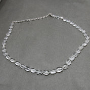Natural Crystal Quartz Oval Shape Beaded Necklace | 925 Sterling Silver Adjustable Chain | April Birthstone | Women Jewelry