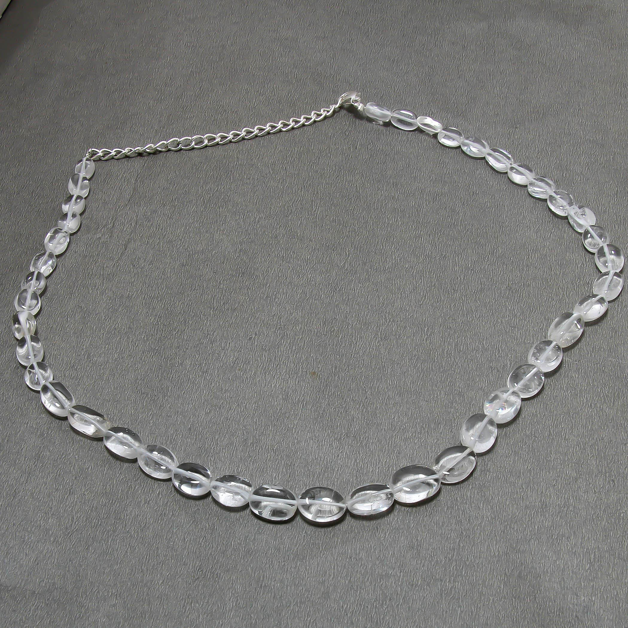 Natural Crystal Quartz Oval Shape Beaded Necklace | 925 Sterling Silver Adjustable Chain | April Birthstone | Women Jewelry