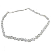 Natural Crystal Quartz Oval Shape Beaded Necklace | 925 Sterling Silver Adjustable Chain | April Birthstone | Women Jewelry