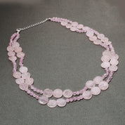 925 Sterling Silver Rose Quartz Beaded Necklace | Natural Gemstone 2 Layered Fine Jewelry | January Birthstone Gift