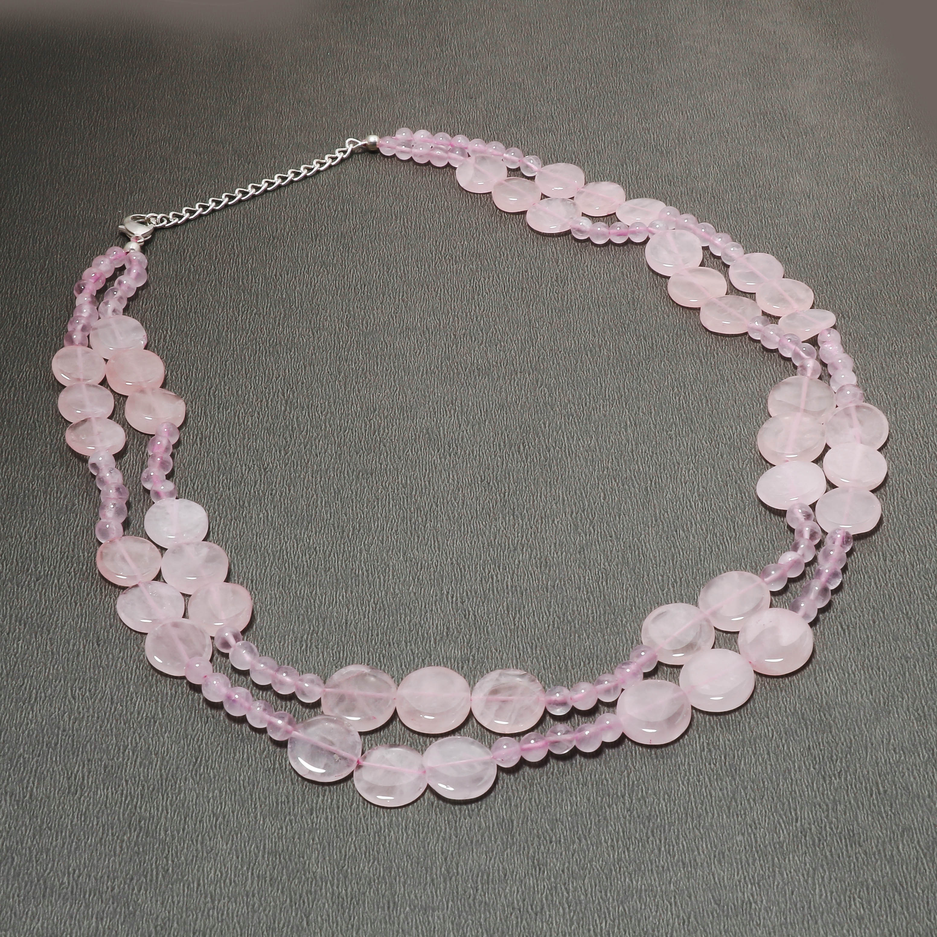 925 Sterling Silver Rose Quartz Beaded Necklace | Natural Gemstone 2 Layered Fine Jewelry | January Birthstone Gift
