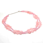 925 Sterling Silver Rose Quartz Beaded Necklace | Natural Gemstone 2 Layered Fine Jewelry | January Birthstone Gift