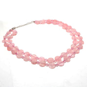 925 Sterling Silver Rose Quartz Beaded 2 Layered Necklace | Natural Gemstone Fine Jewelry | January Birthstone Gift