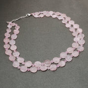 925 Sterling Silver Rose Quartz Beaded 2 Layered Necklace | Natural Gemstone Fine Jewelry | January Birthstone Gift