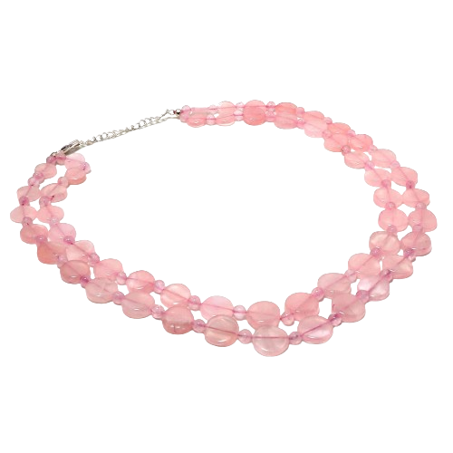 925 Sterling Silver Rose Quartz Beaded 2 Layered Necklace | Natural Gemstone Fine Jewelry | January Birthstone Gift