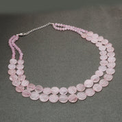 925 Sterling Silver Rose Quartz Beaded 2 Layered Necklace | Natural Gemstone Fine Jewelry | January Birthstone Gift | Adjustable Necklace