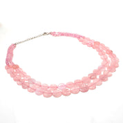 925 Sterling Silver Rose Quartz Beaded 2 Layered Necklace | Natural Gemstone Fine Jewelry | January Birthstone Gift | Adjustable Necklace