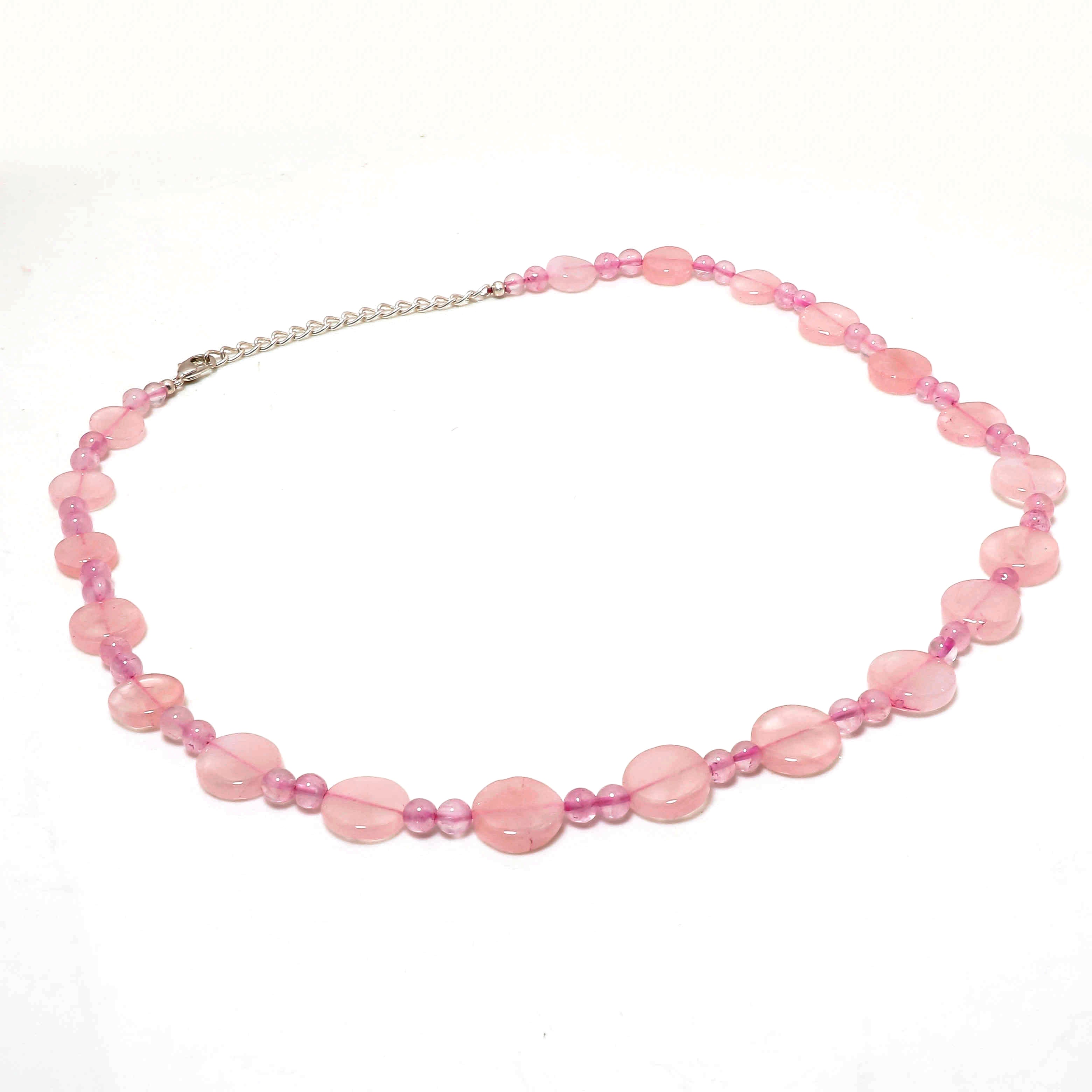 925 Sterling Silver Rose Quartz Beaded Necklace | Natural Gemstone Fine Jewelry | January Birthstone Gift