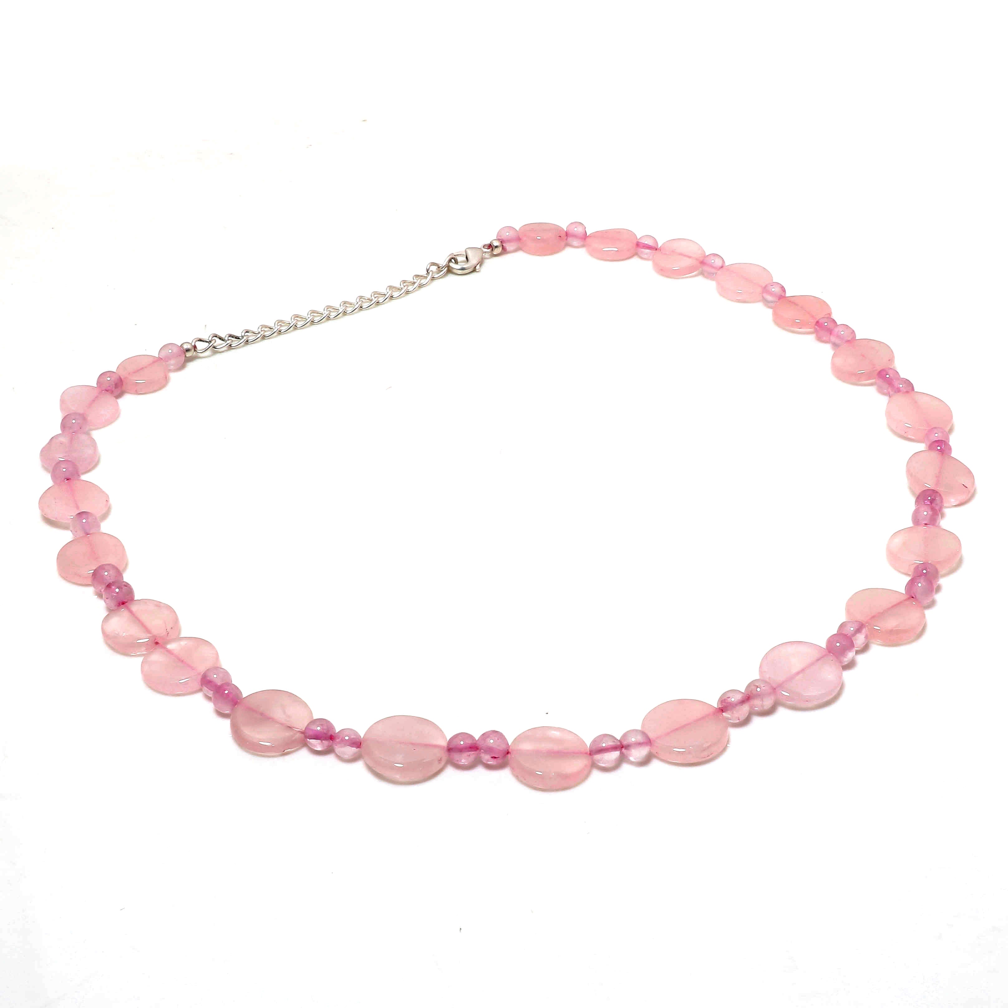 Rose Quartz Beaded 925 Sterling Silver Chain Necklace | Natural Gemstone Fine Jewelry | January Birthstone | Healing Power Crystals