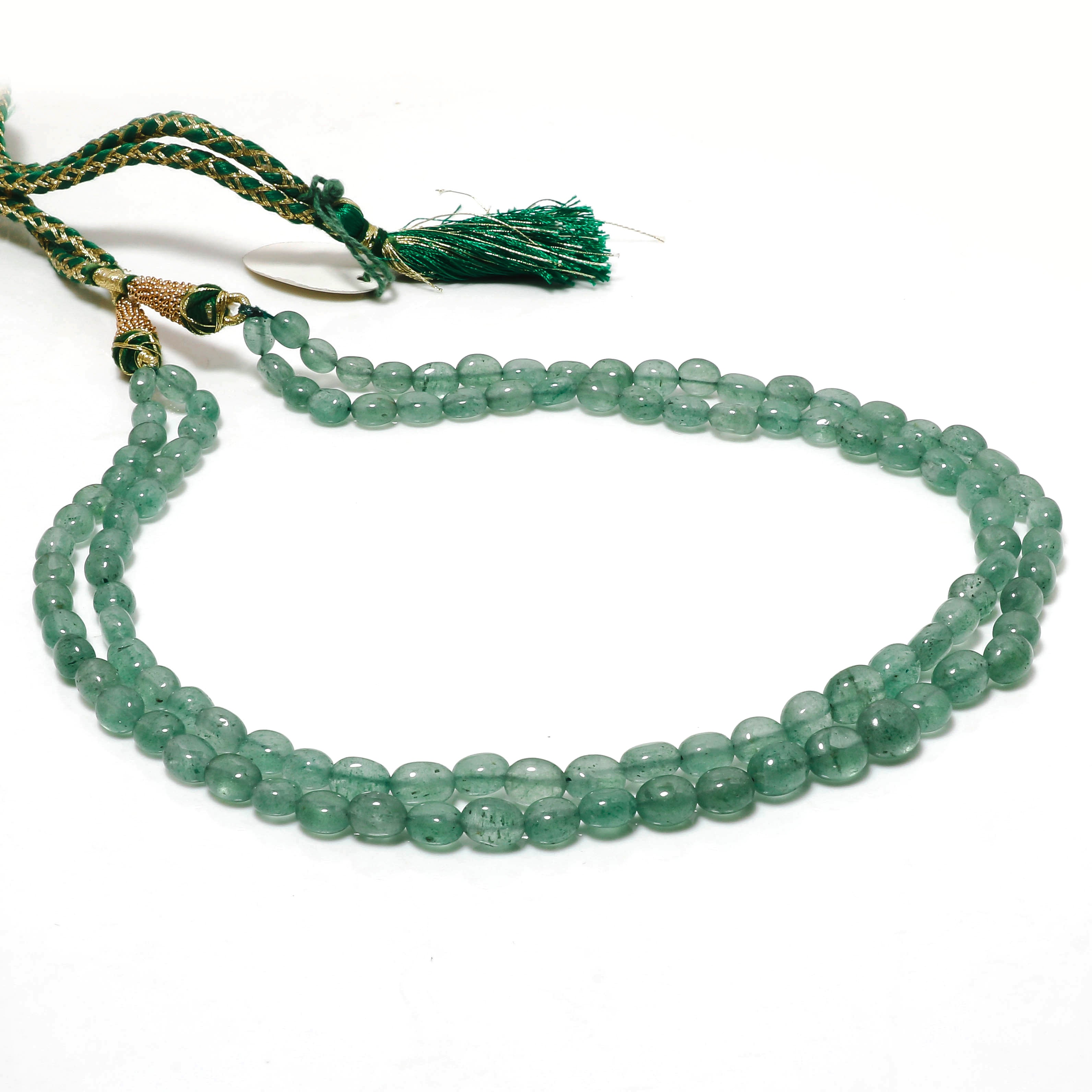 925 Sterling Silver Green Strawberry Quartz Beaded Necklace | Natural Gemstone 2 Layered Fine Jewelry | Healing Power Crystals