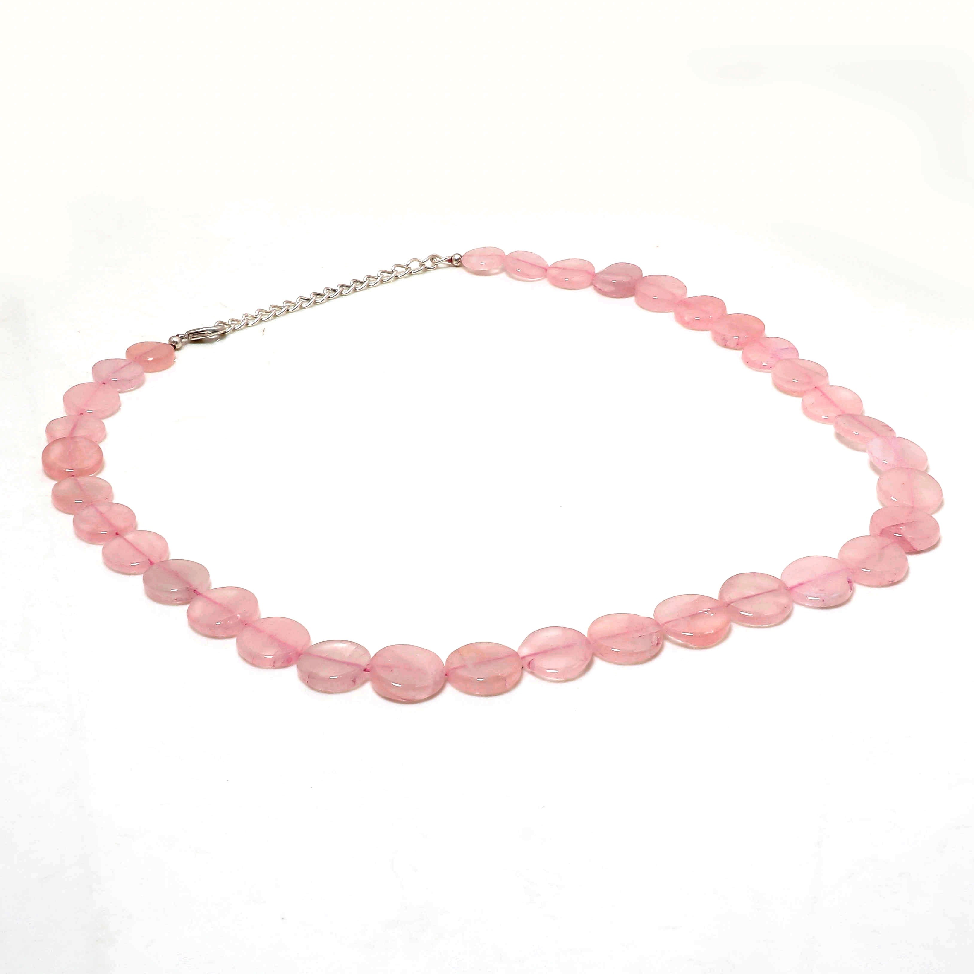 Natural Rose Quartz 925 Sterling Silver Chain Necklace | Beaded Gemstone Fine Jewelry | January Birthstone | Healing Power Crystals