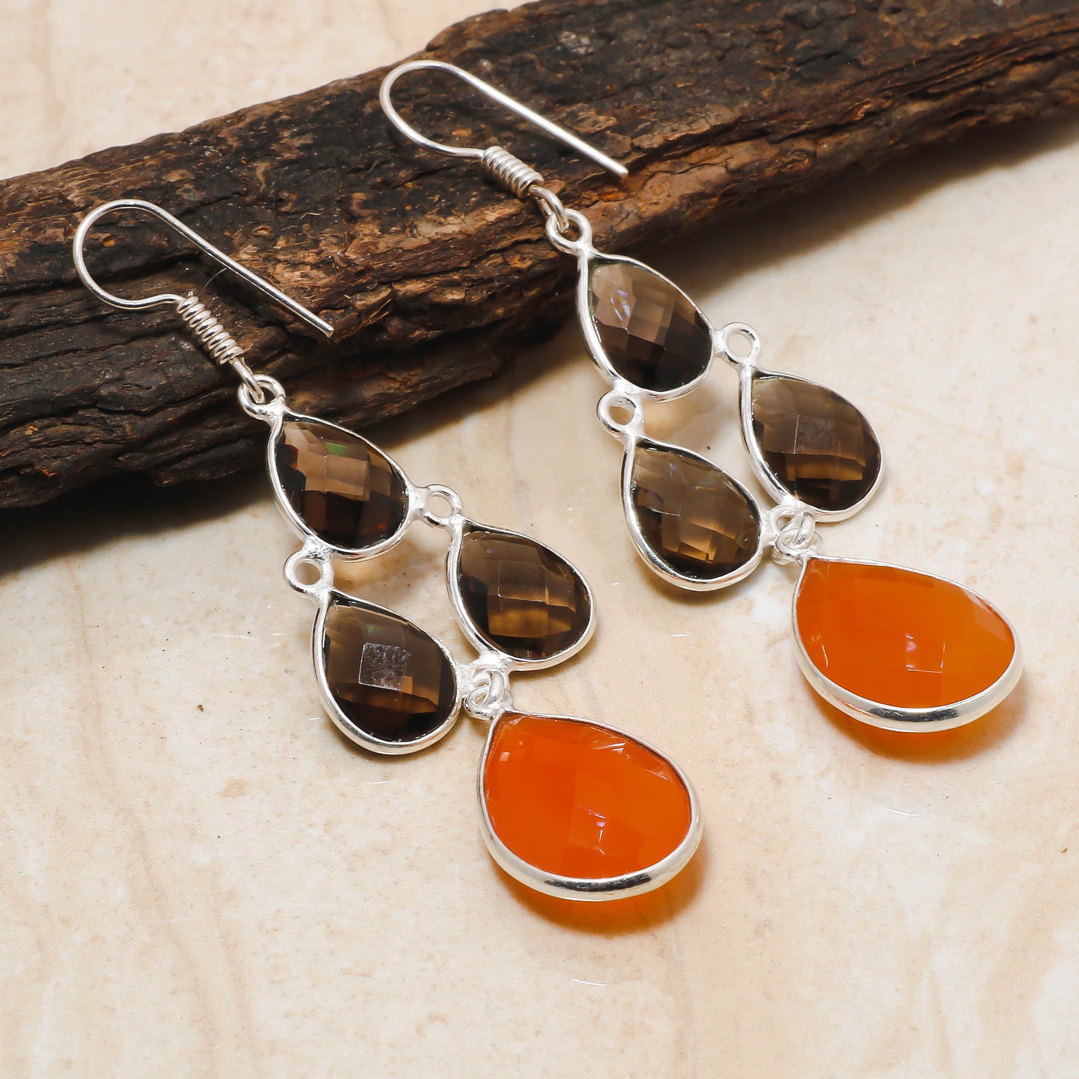 Drop & Dangle Gemstone Silver Earrings, Elegant Ear Wire Jewelry for Healing Power Birthstone Gift