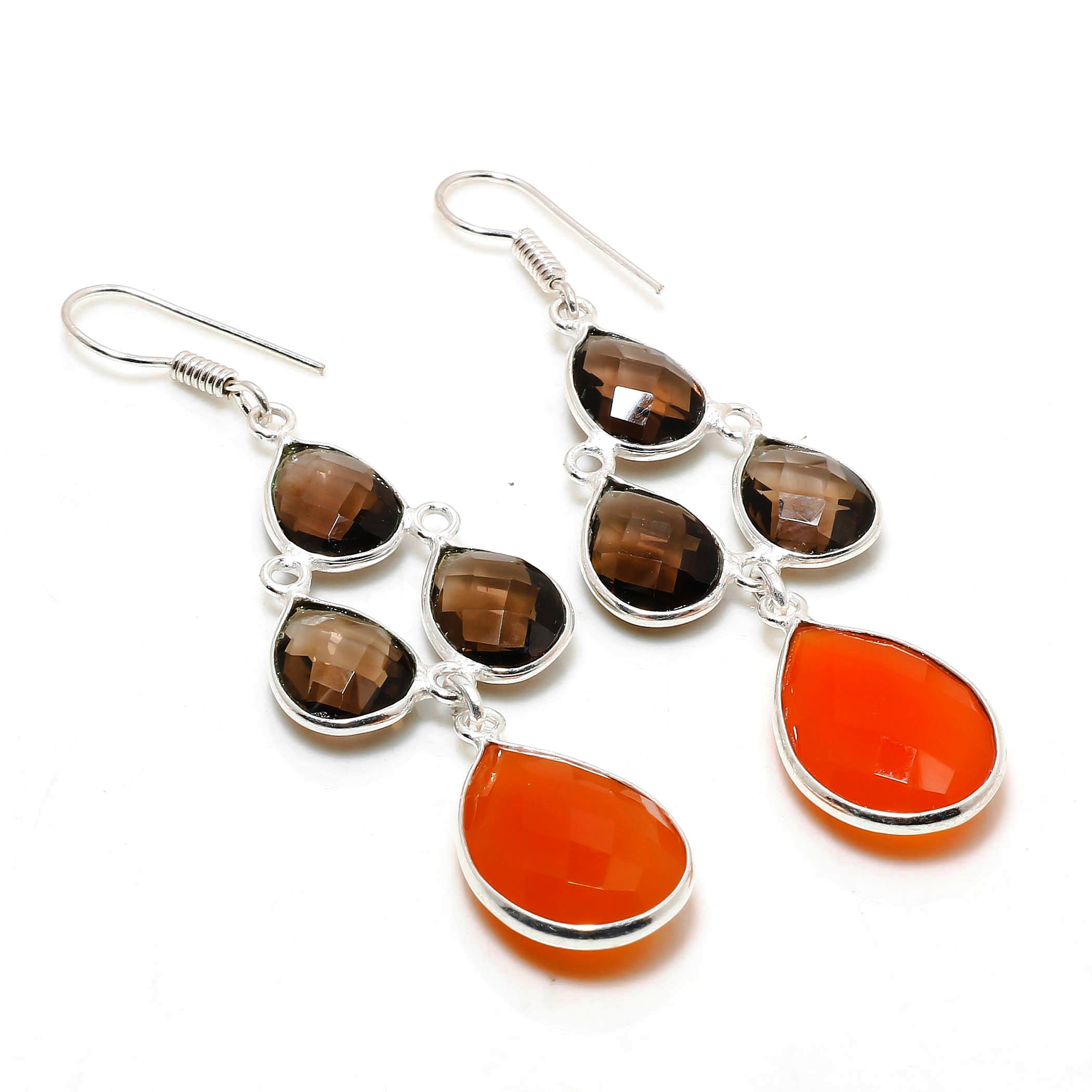 Drop & Dangle Gemstone Silver Earrings, Elegant Ear Wire Jewelry for Healing Power Birthstone Gift