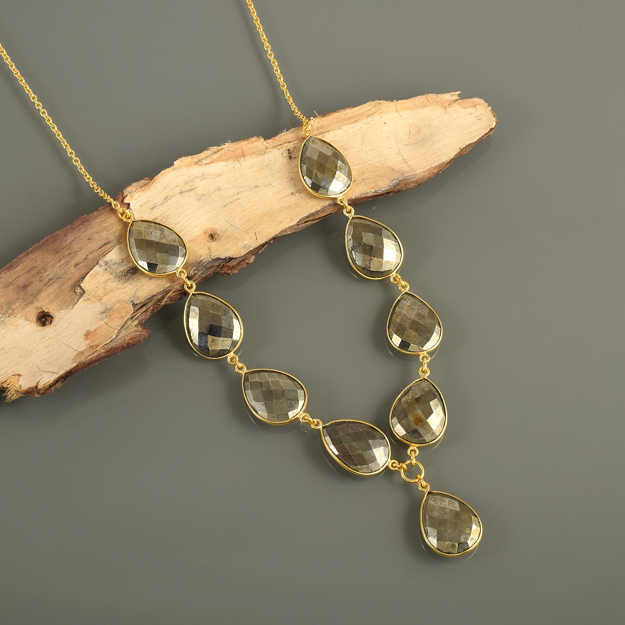 Natural Gray Pyrite Beaded Fine Gemstone Necklace