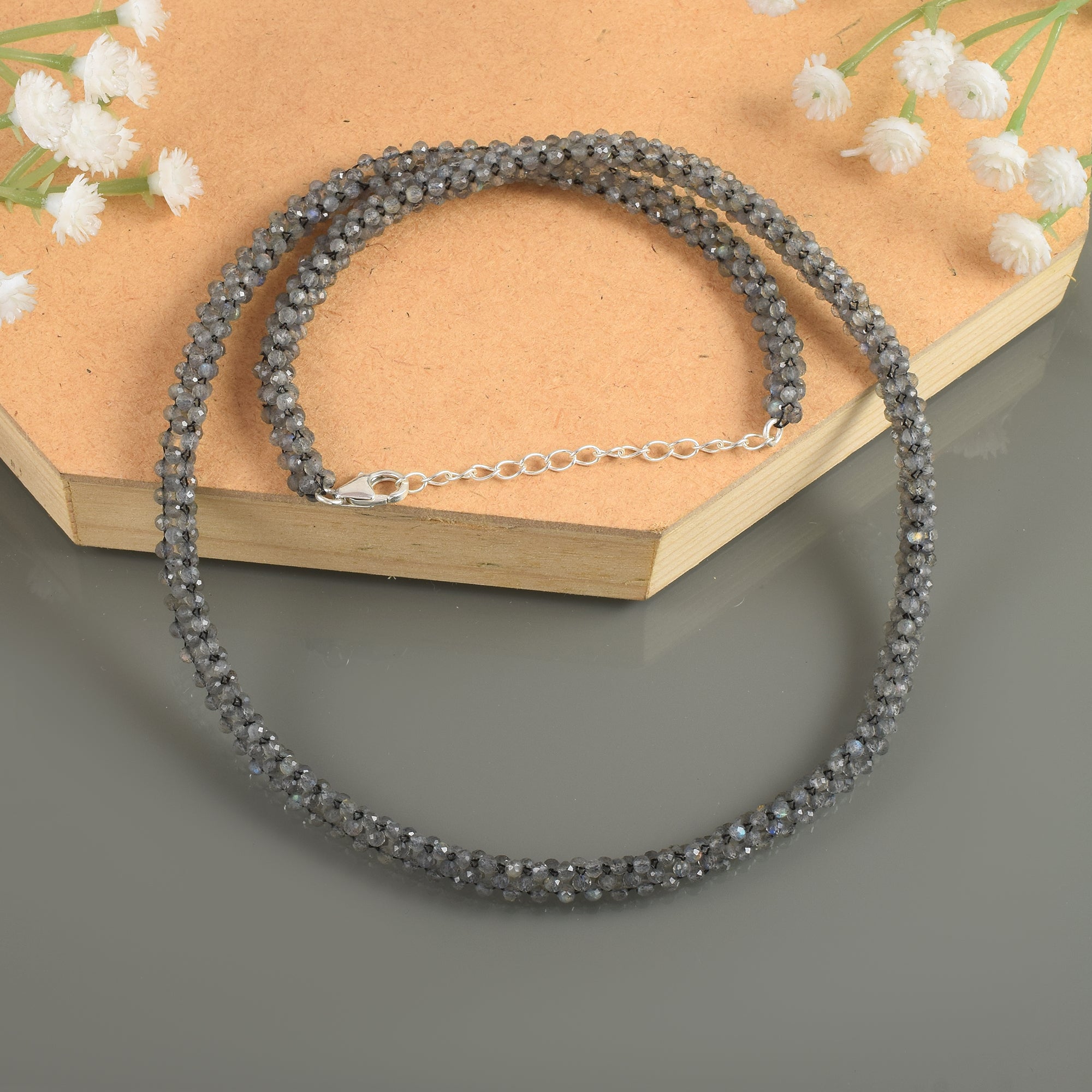 925 Sterling Silver Natural Fluorite Necklace | Rondelle Beaded Fine Jewelry | February Birthstone Gift