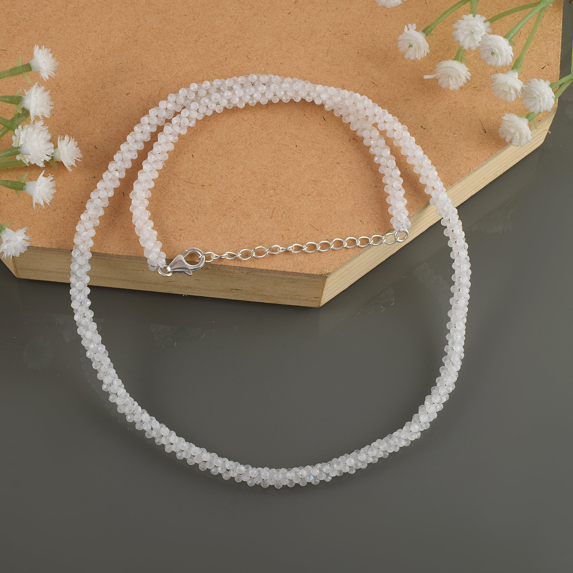925 Sterling Silver Natural Fluorite Necklace | Rondelle Beaded Fine Jewelry | February Birthstone Gift