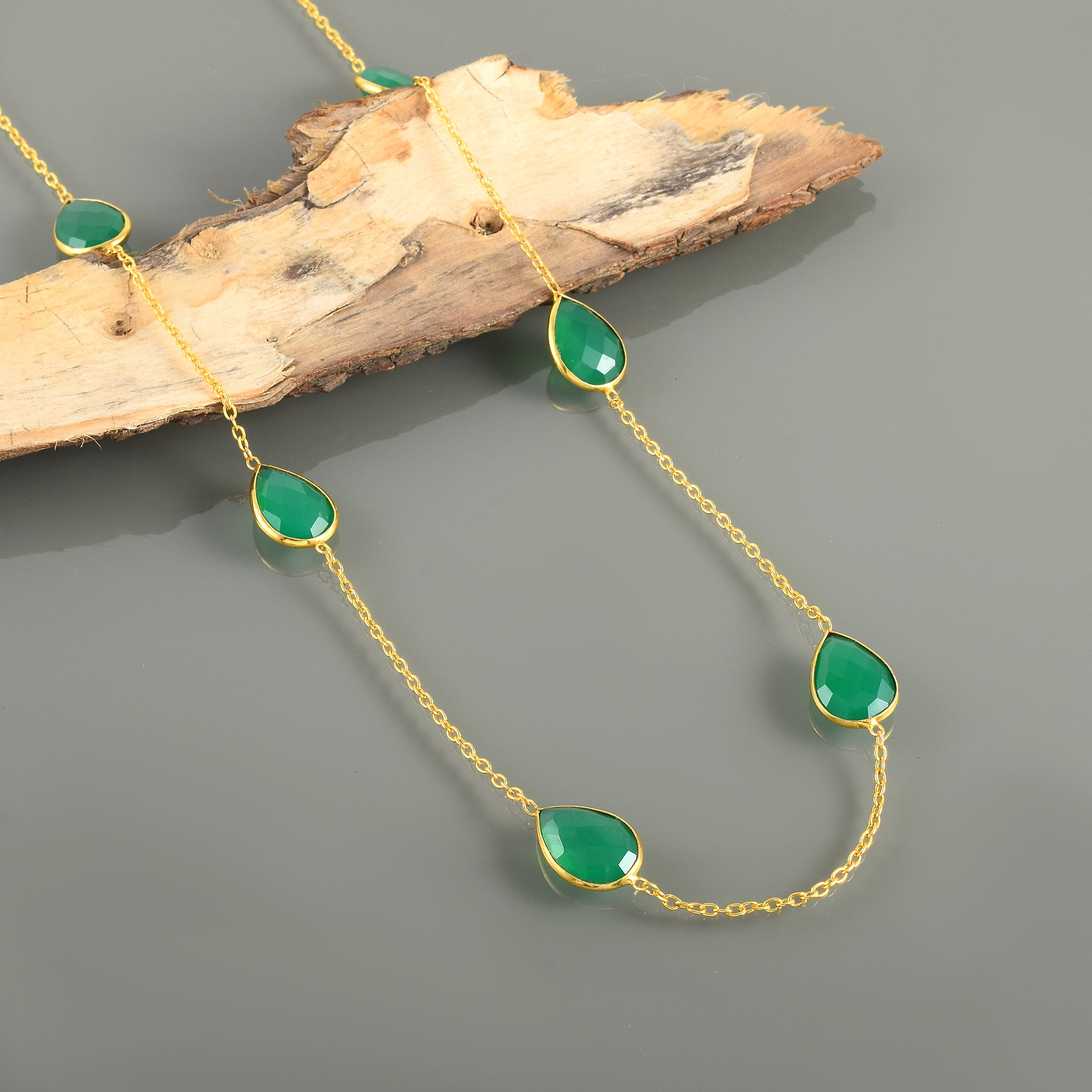 Natural Green Green Onyx Beaded Fine Gemstone Necklace
