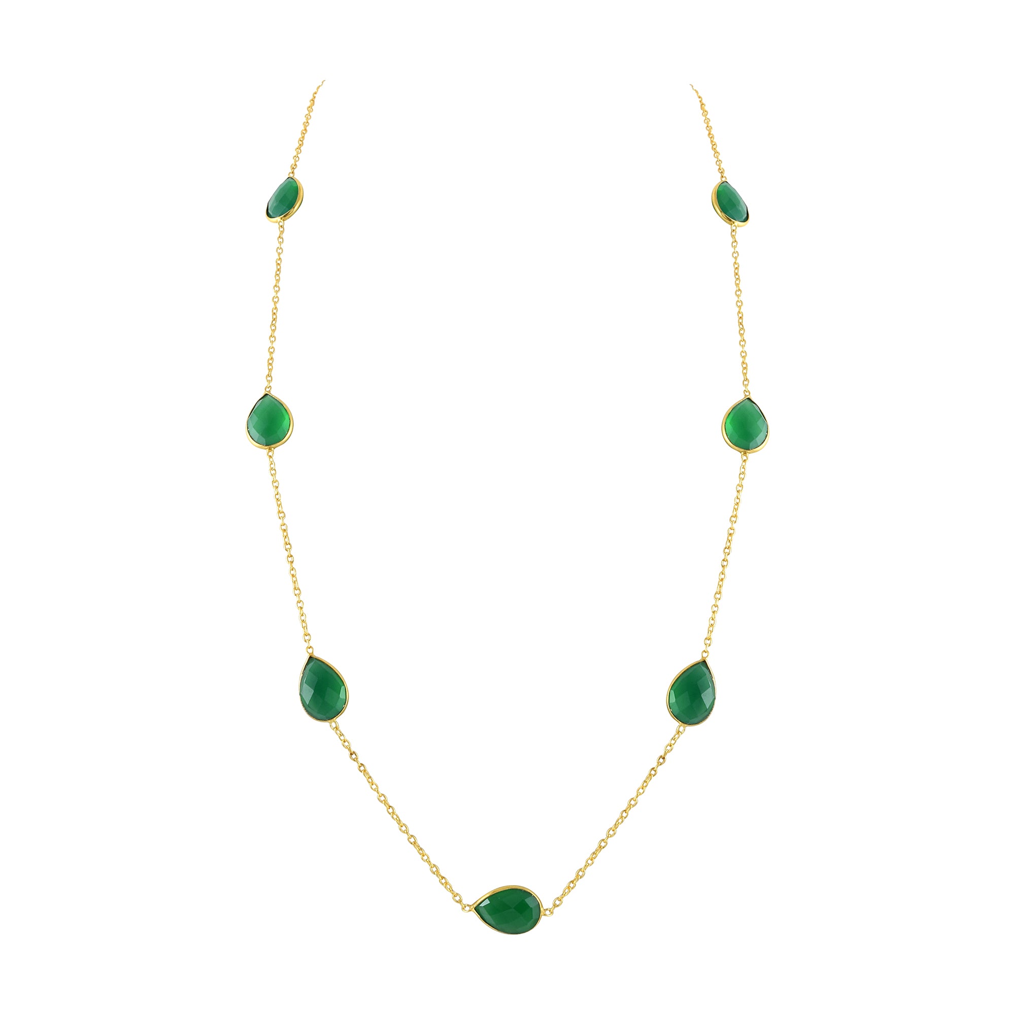 Natural Green Green Onyx Beaded Fine Gemstone Necklace