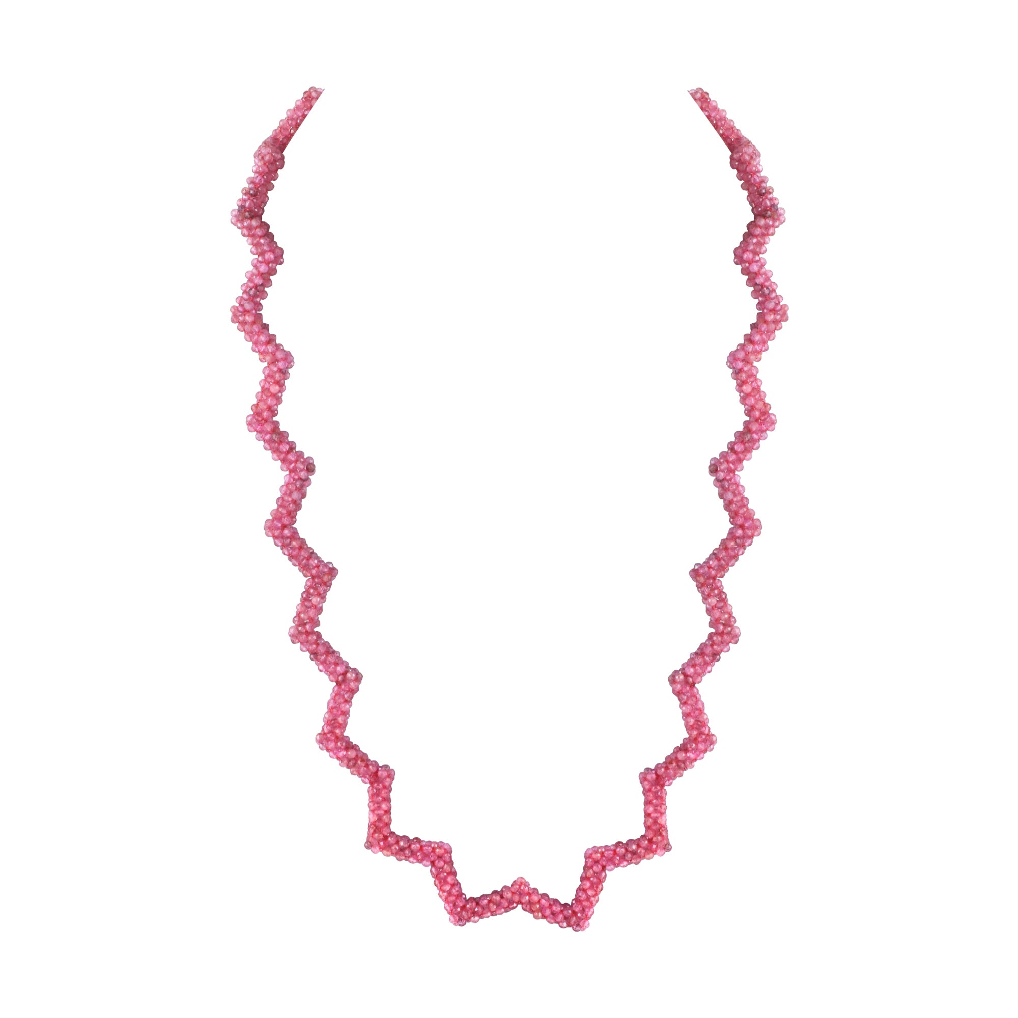 925 Sterling Silver Natural Strawberry Quartz Beaded Necklace | Zig-Zag Style Fine Jewelry | September Birthstone Gift