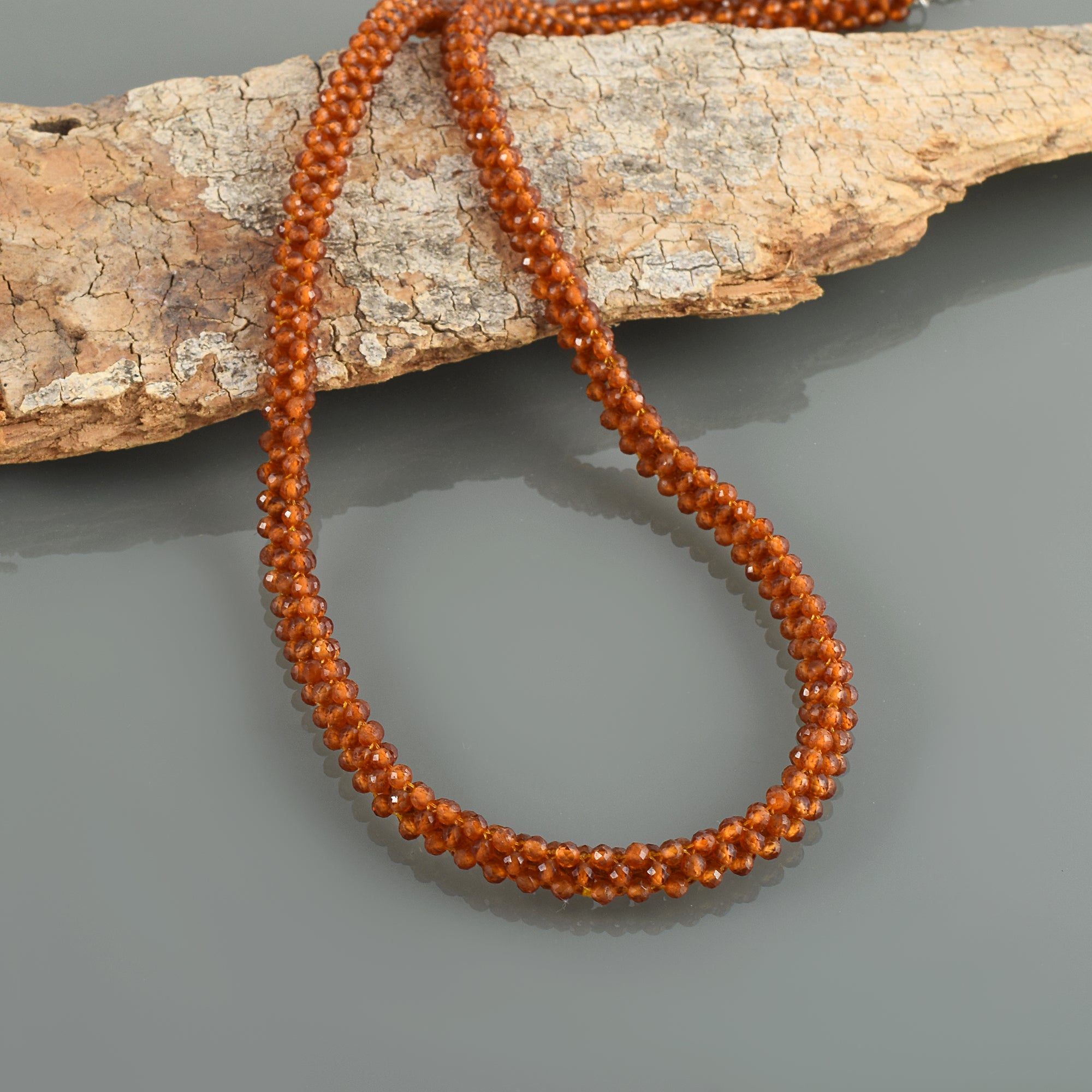 925 Sterling Silver Natural Hessonite Garnet Necklace | Rondelle Beaded Fine Jewelry | January Birthstone Gift