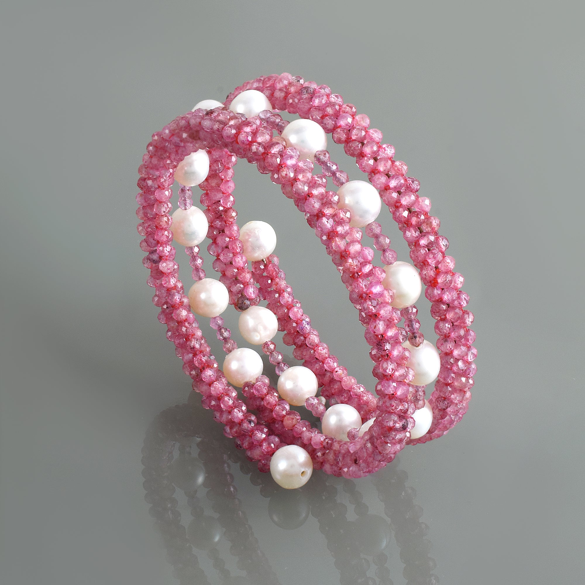 Natural Light Red Strawberry Quartz Beaded Fine Gemstone Bracelet