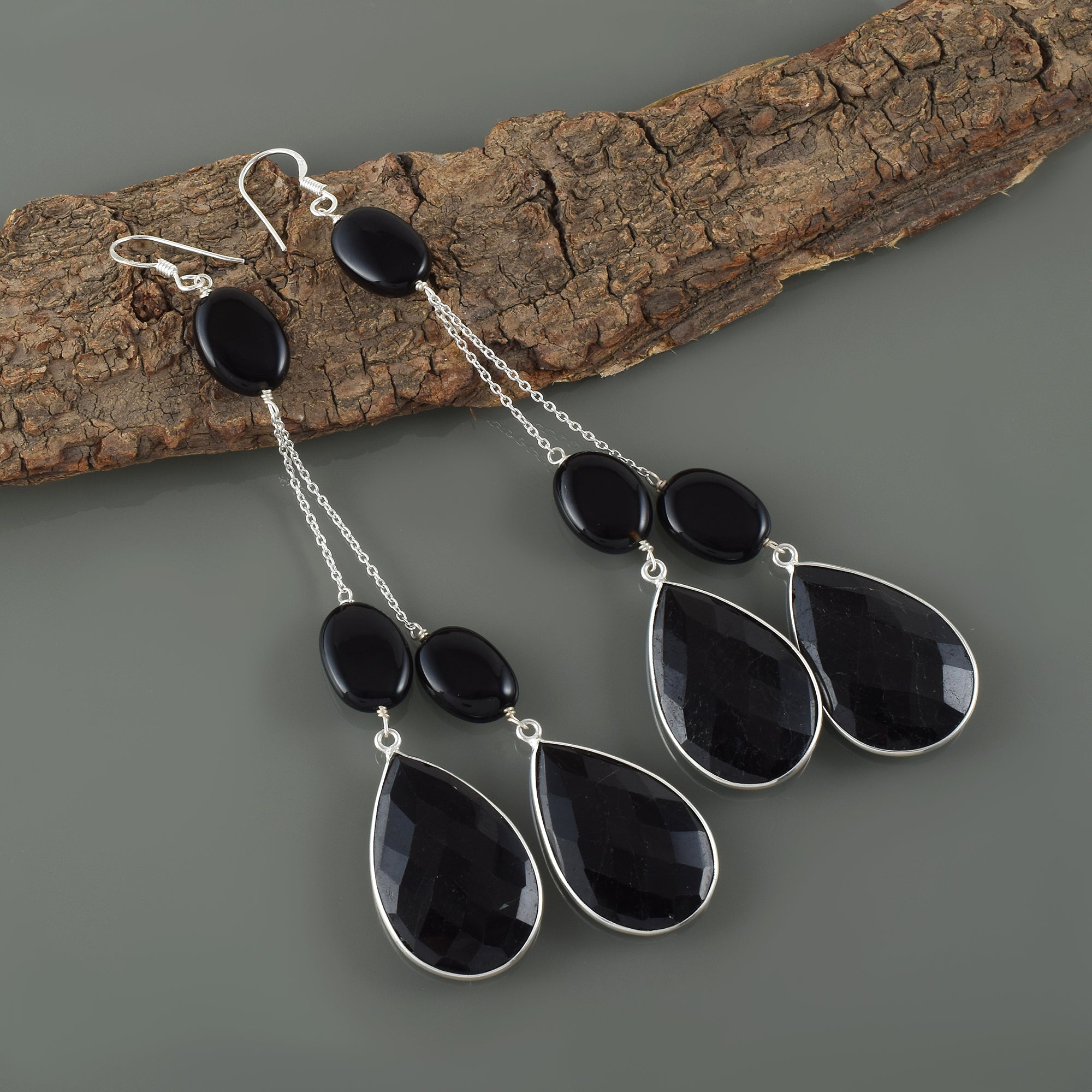 Black Onyx Silver Earrings, Stunning Drop & Dangle Healing Power Jewelry, Birthstone Gifts