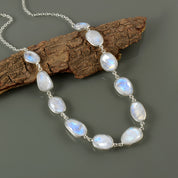 925 Sterling Silver Natural Rainbow Moonstone Necklace | Bezel Setting Fine Jewelry | June Birthstone Gift