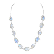 925 Sterling Silver Natural Rainbow Moonstone Necklace | Bezel Setting Fine Jewelry | June Birthstone Gift