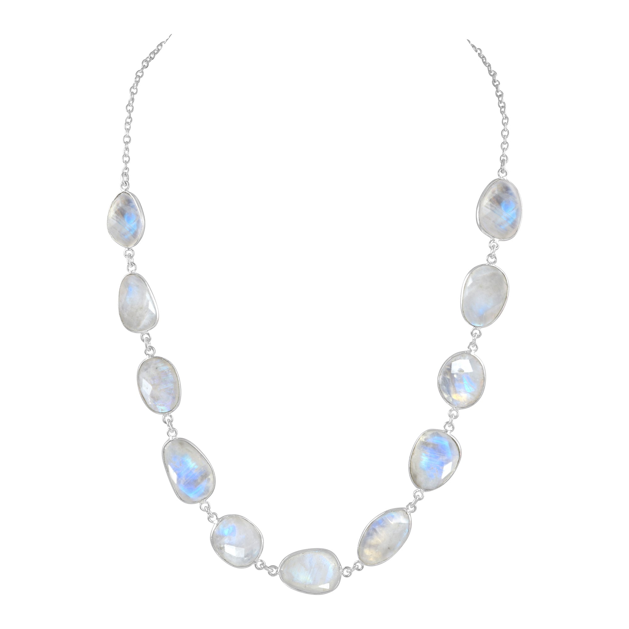 925 Sterling Silver Natural Rainbow Moonstone Necklace | Bezel Setting Fine Jewelry | June Birthstone Gift