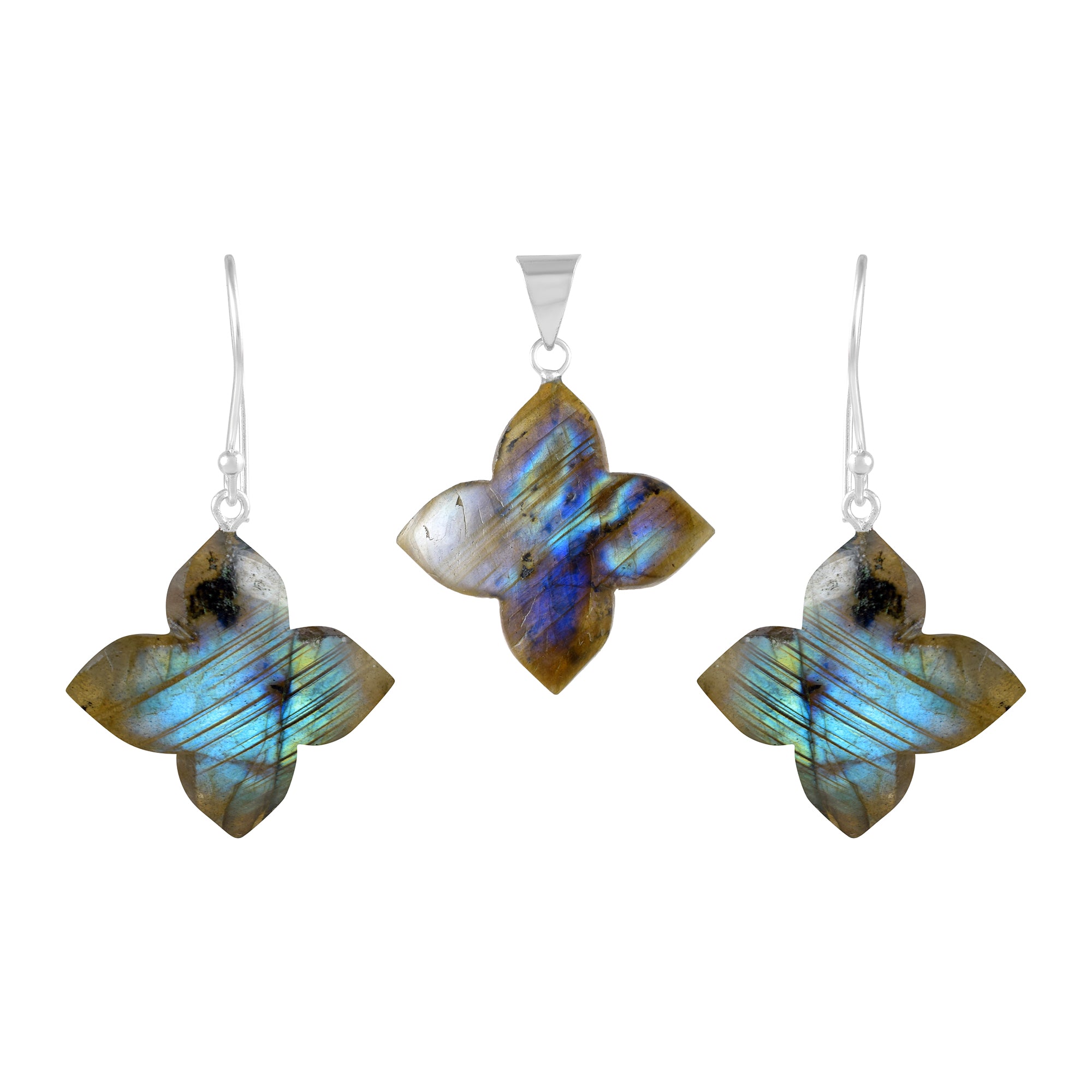 925 Sterling Silver Labradorite Pendant Set | Labradorite Earrings | Natural Gemstone Fine Jewelry | Healing Power Crystals | Root Chakra
