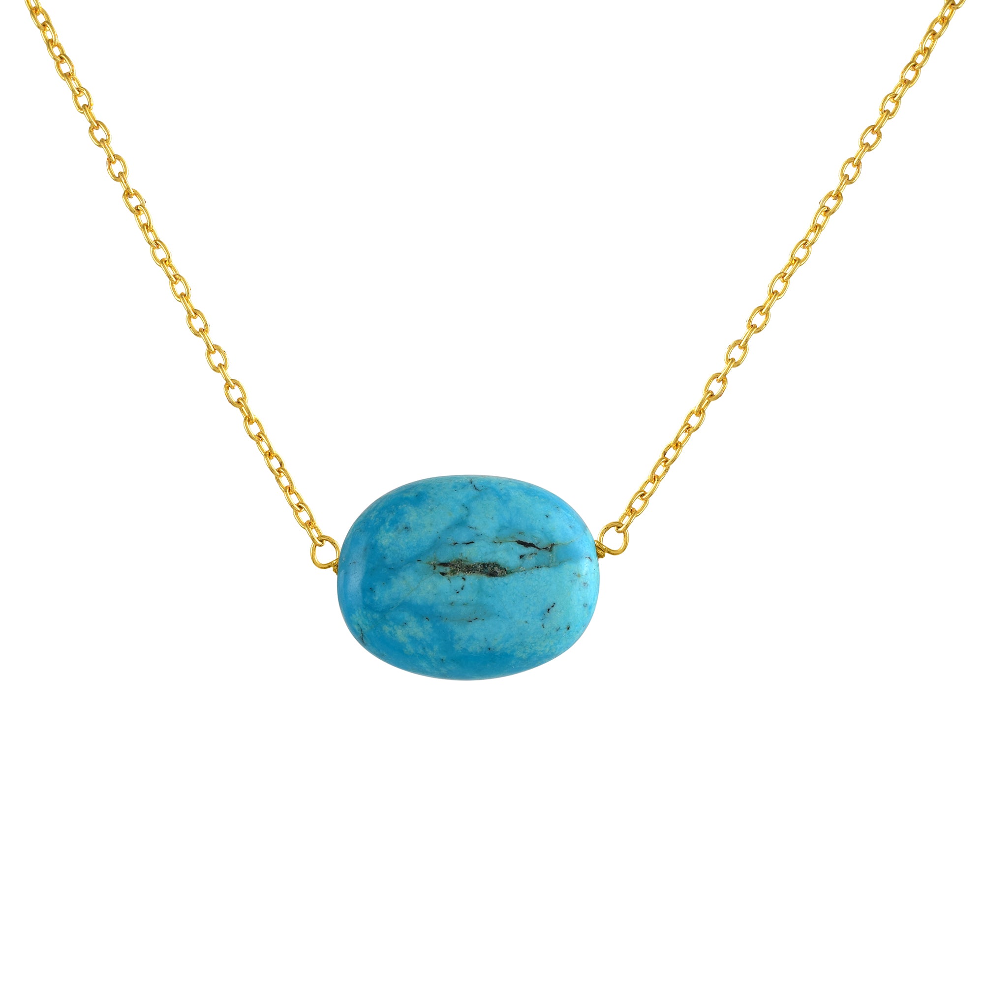 Natural Turquoise Gold Plated Chain Necklace | 925 Sterling Silver Fine Jewelry | Healing Power Root Chakra