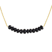 Natural Black Spinel Rondelle Beaded Chain Necklace | 92.5 Sterling Silver Gold Plated Jewelry | August Birthstone | Healing Power Root Chakra