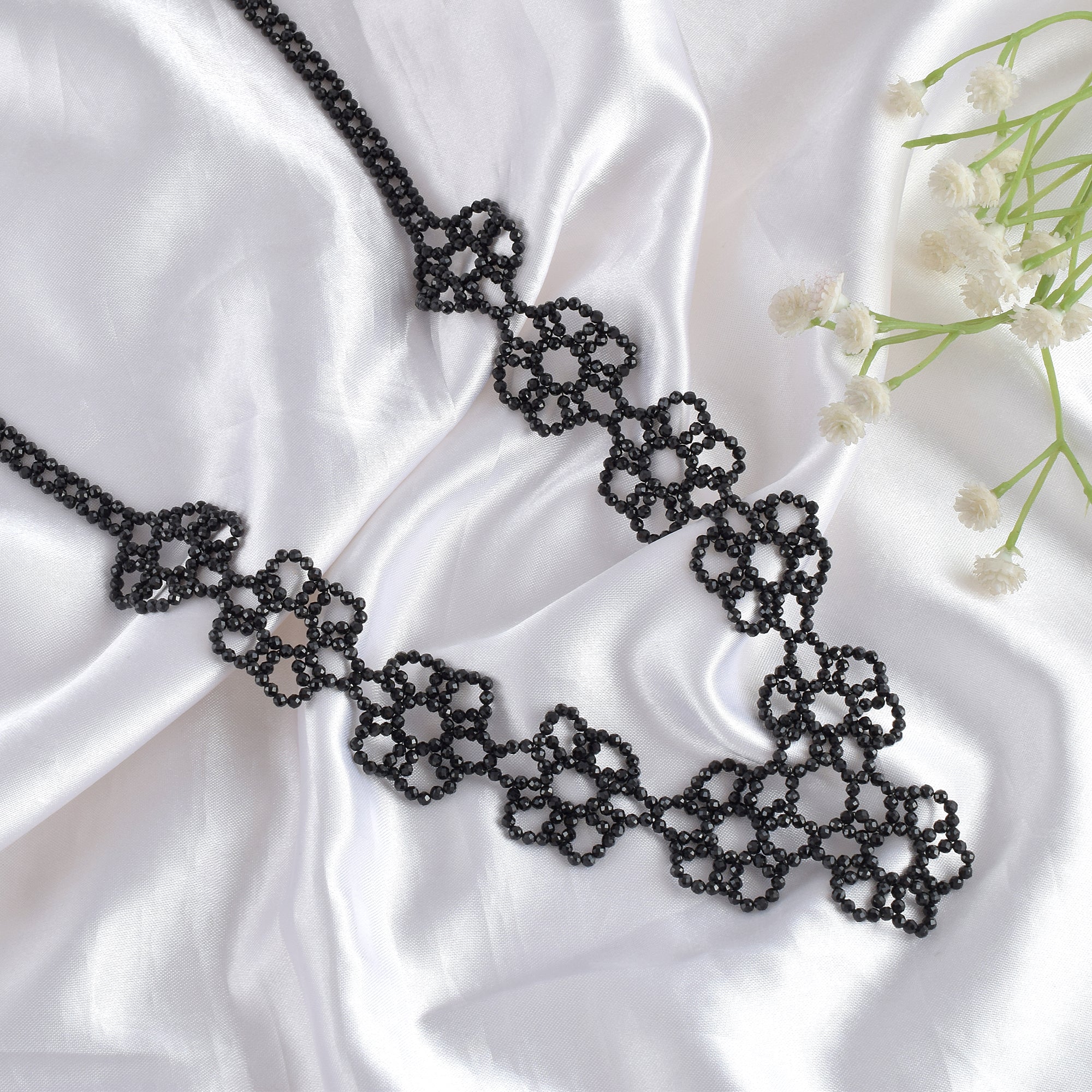 Natural Black Spinel Beaded Necklace | 92.5 Sterling Silver Statement Jewelry | August Birthstone