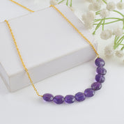 Natural African Amethyst Round Beaded Chain Necklace | 92.5 Sterling Silver Gold Plated Jewelry | February Birthstone