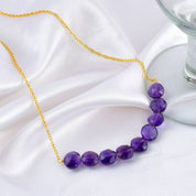 Natural African Amethyst Round Beaded Chain Necklace | 92.5 Sterling Silver Gold Plated Jewelry | February Birthstone