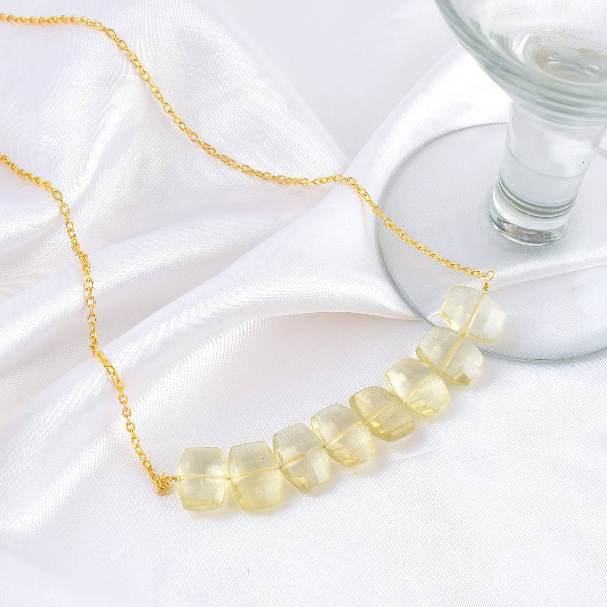 Natural Lemon Yellow Lemon Quartz Beaded Fine Gemstone Necklace