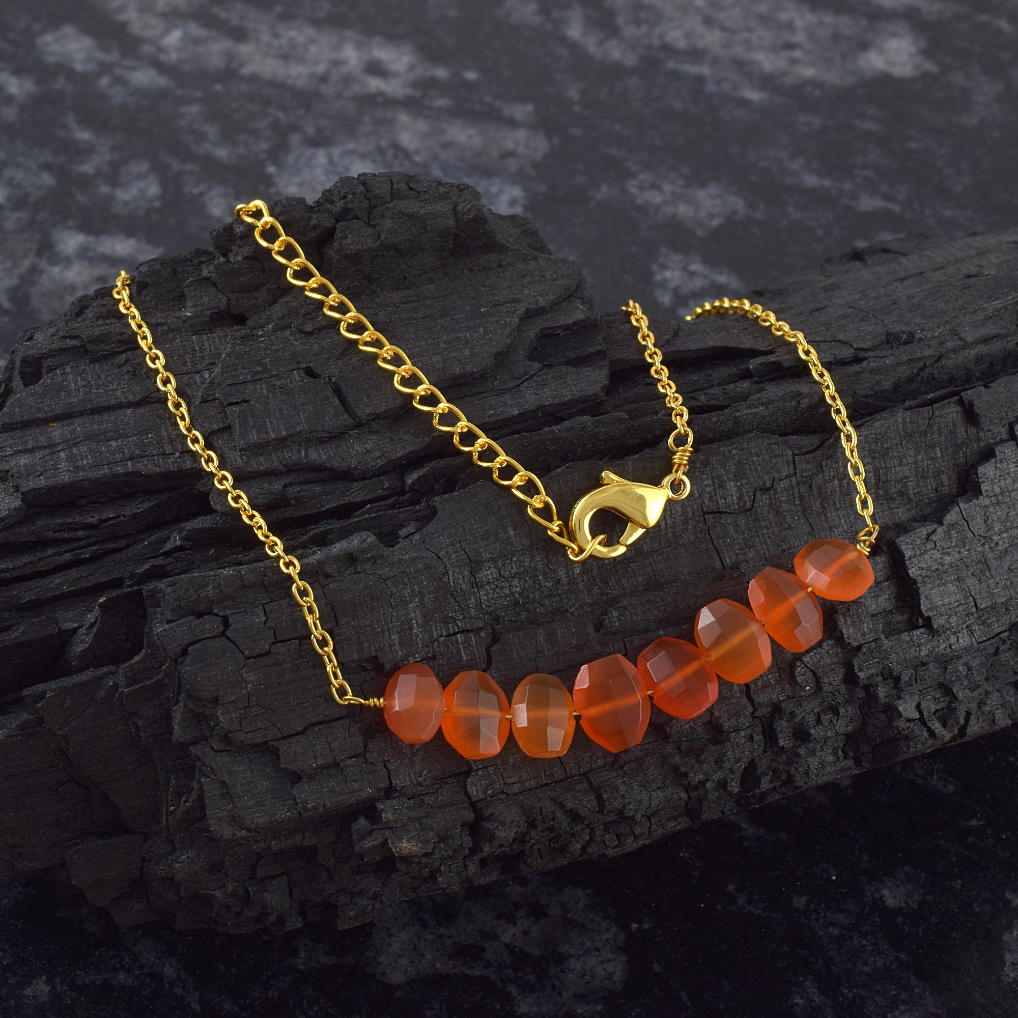 925 Sterling Silver Red Onyx Gold Plated Chain Necklace | Natural Gemstone Fine Jewelry | August Birthstone | Healing Crystals